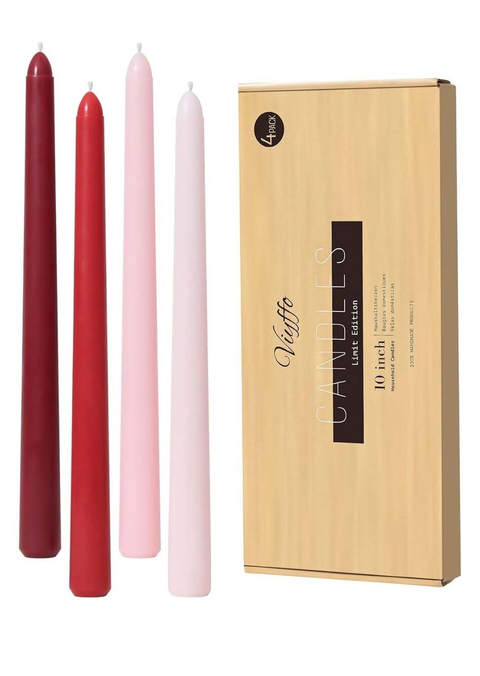 Taper Candles 10 Inch Set Of 4 Red Pink